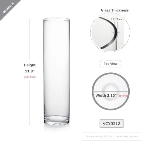 WGVI Thick Weighted Clear Cylinder Glass Vases 3" W x 12" H | Elegant Floral Display thumbnail 2