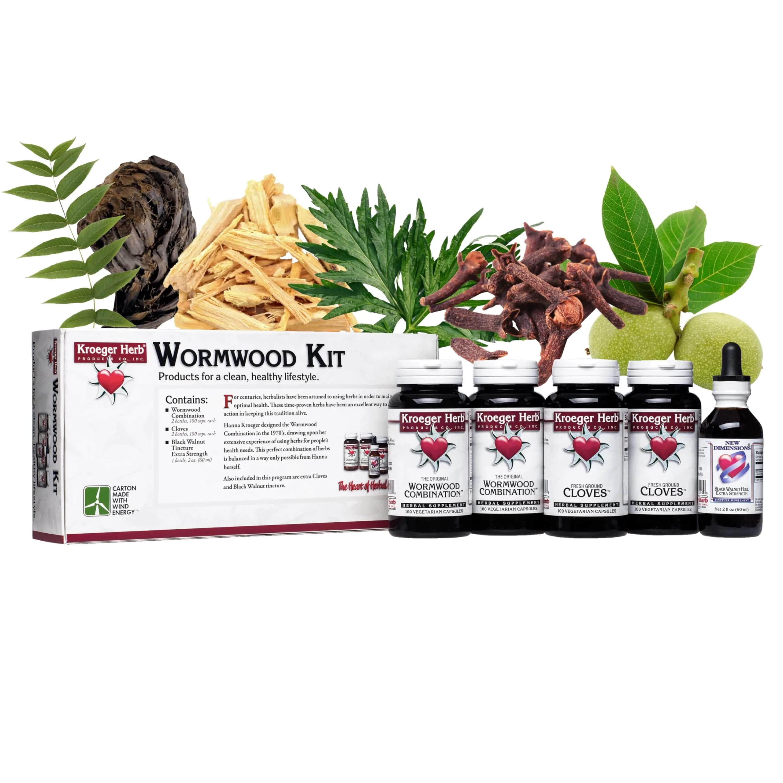 Kroeger Herb Products Wormwood Herb Supplement Kit with Black Walnut, Clove & Quassia | 2 fl oz (59 ml) — Unflavoured