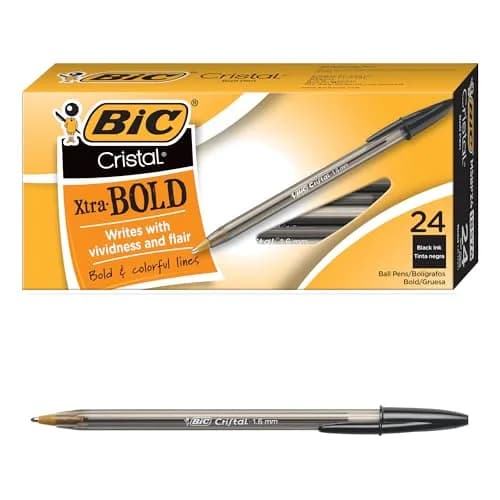 BIC Cristal Xtra Bold Ballpoint Pens, Black Ink, 24-Count Pack | Vivid Lines & Smooth Ink Flow thumbnail 1