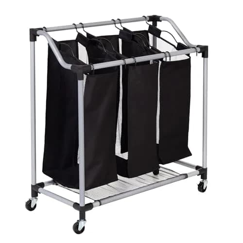 Honey-Can-Do Triple Laundry Sorter with Mesh 3 Bags | Modern Steel/Black Design thumbnail 1