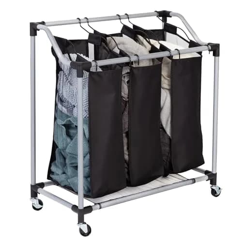 Honey-Can-Do Triple Laundry Sorter with Mesh 3 Bags | Modern Steel/Black Design thumbnail 6