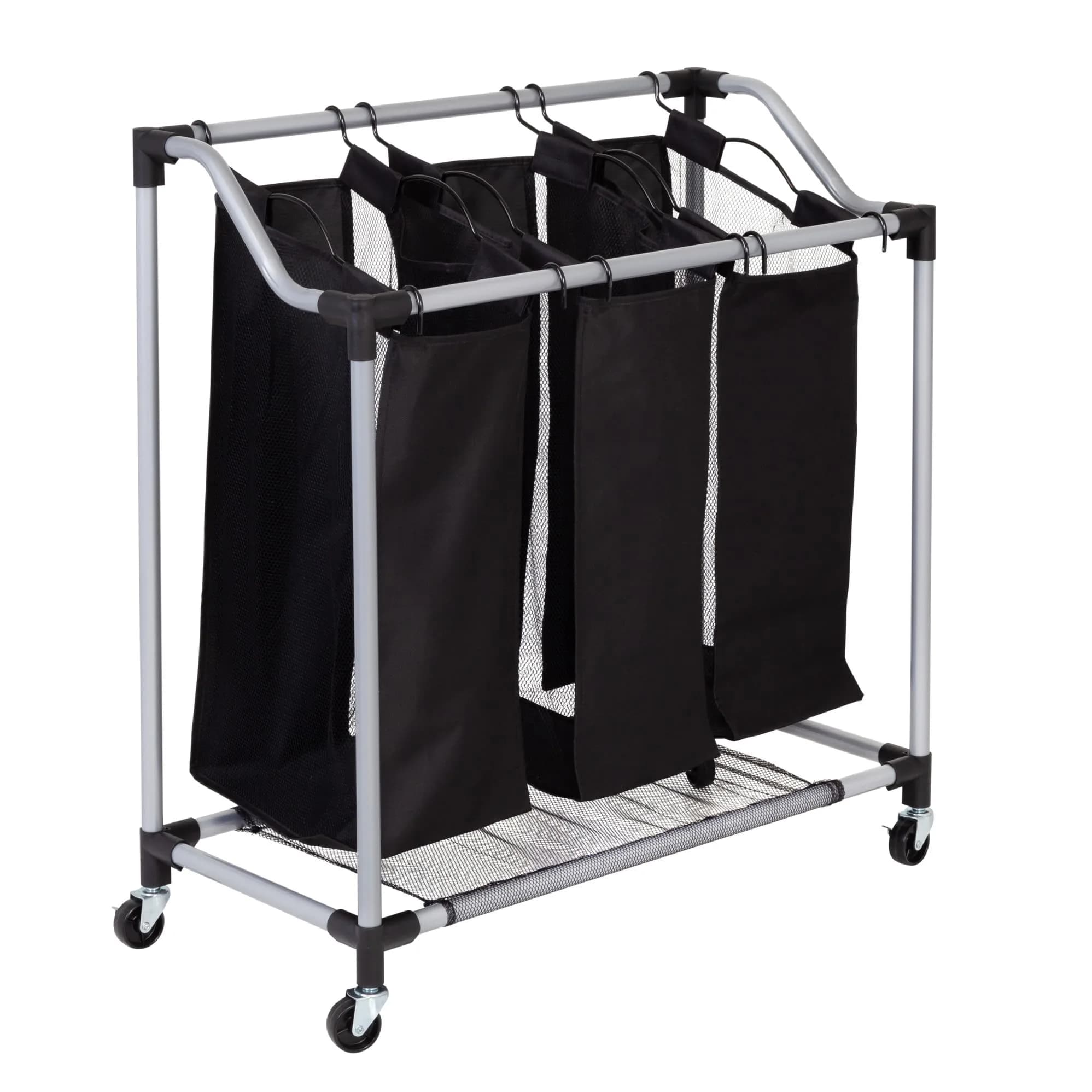 Honey-Can-Do Triple Laundry Sorter with Mesh 3 Bags | Modern Steel/Black Design - main product image