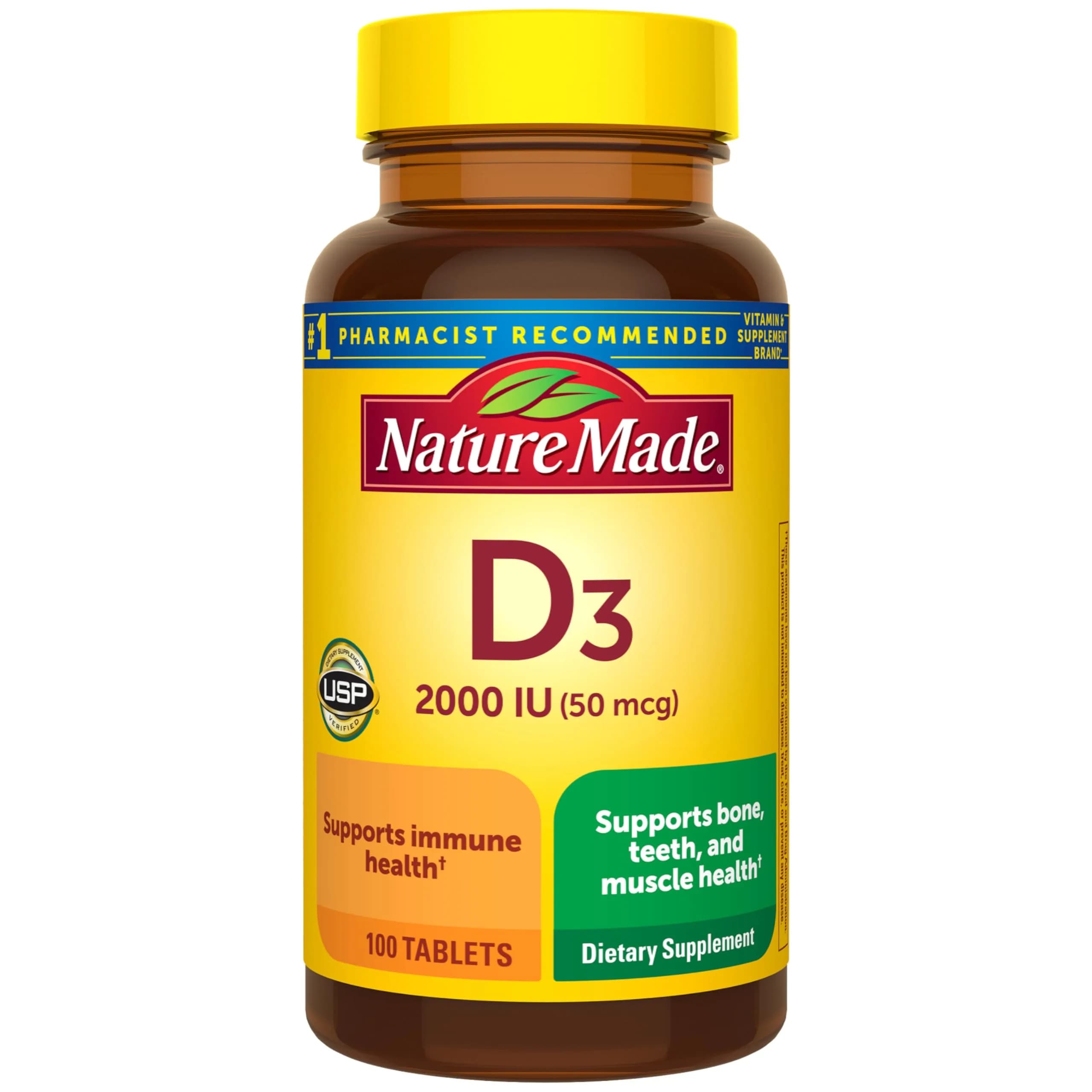 Nature Made Vitamin D3 2000 IU (50 mcg), 100 Vitamin D Tablets | Supports Bone, Immune & Muscle Health - main product image