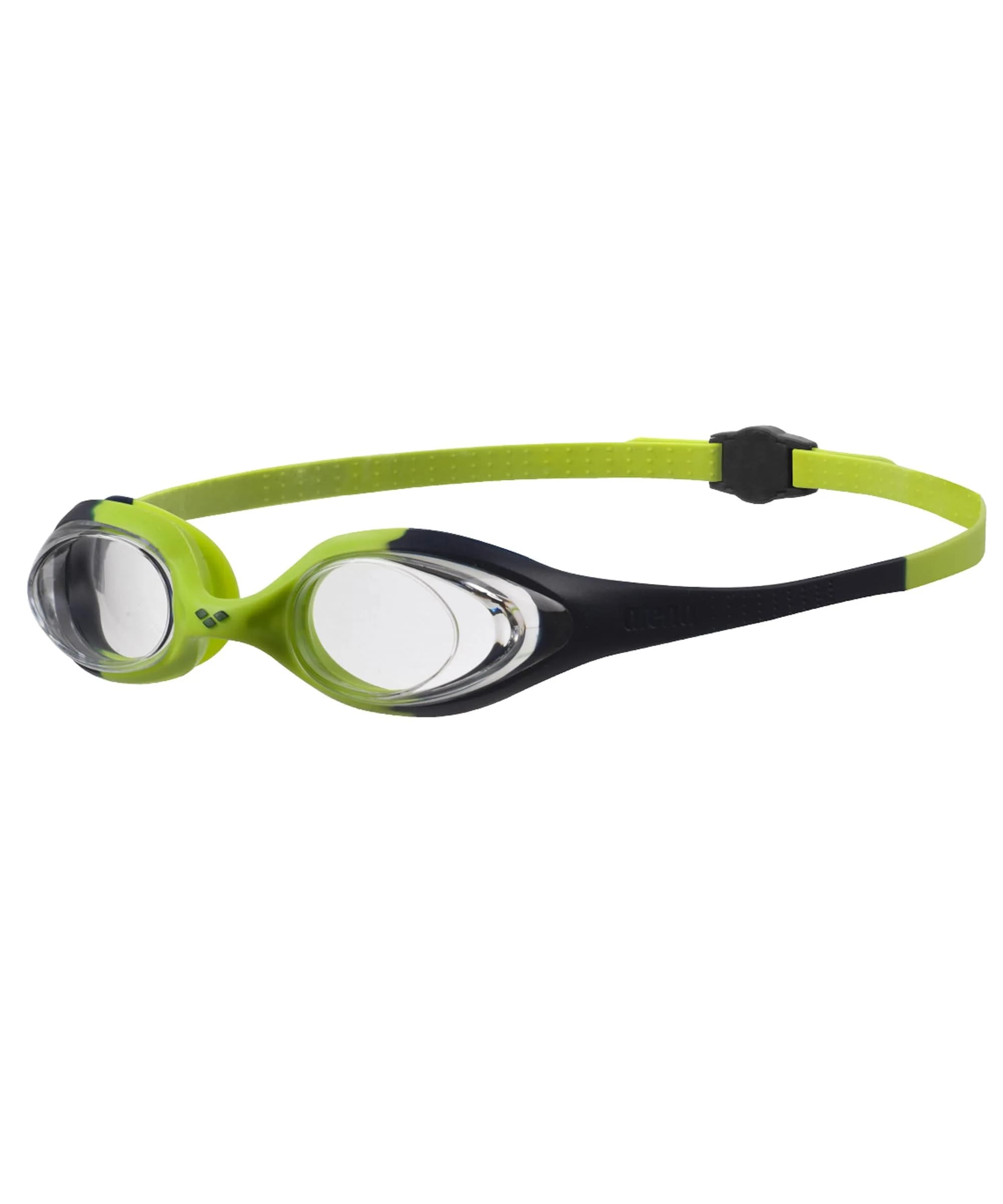 ARENA Unisex Youth Spider Junior Swim Goggles No Fog Non-Mirror Lens | Easy Adjust Strap, No Leak, Ages 6-12 — Navy/Clear/Citronella