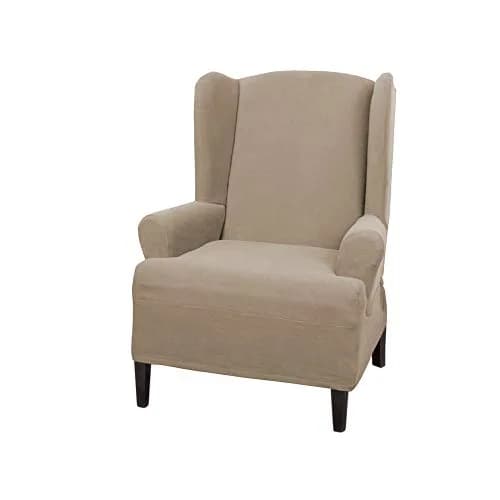 Zenna Home Pixel Stretch 1-pc Wing Chair Slipcover Sand 81cm (31in) | Protects Furniture from Daily Wear thumbnail 1