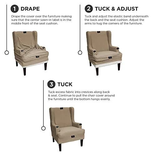 Zenna Home Pixel Stretch 1-pc Wing Chair Slipcover Sand 81cm (31in) | Protects Furniture from Daily Wear thumbnail 6