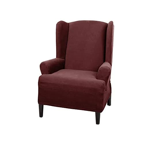 Zenna Home Maytex Pixel Stretch Wing Chair Slipcover Wine Red 63.5cm (25") | OEKO-TEX Certified thumbnail 1