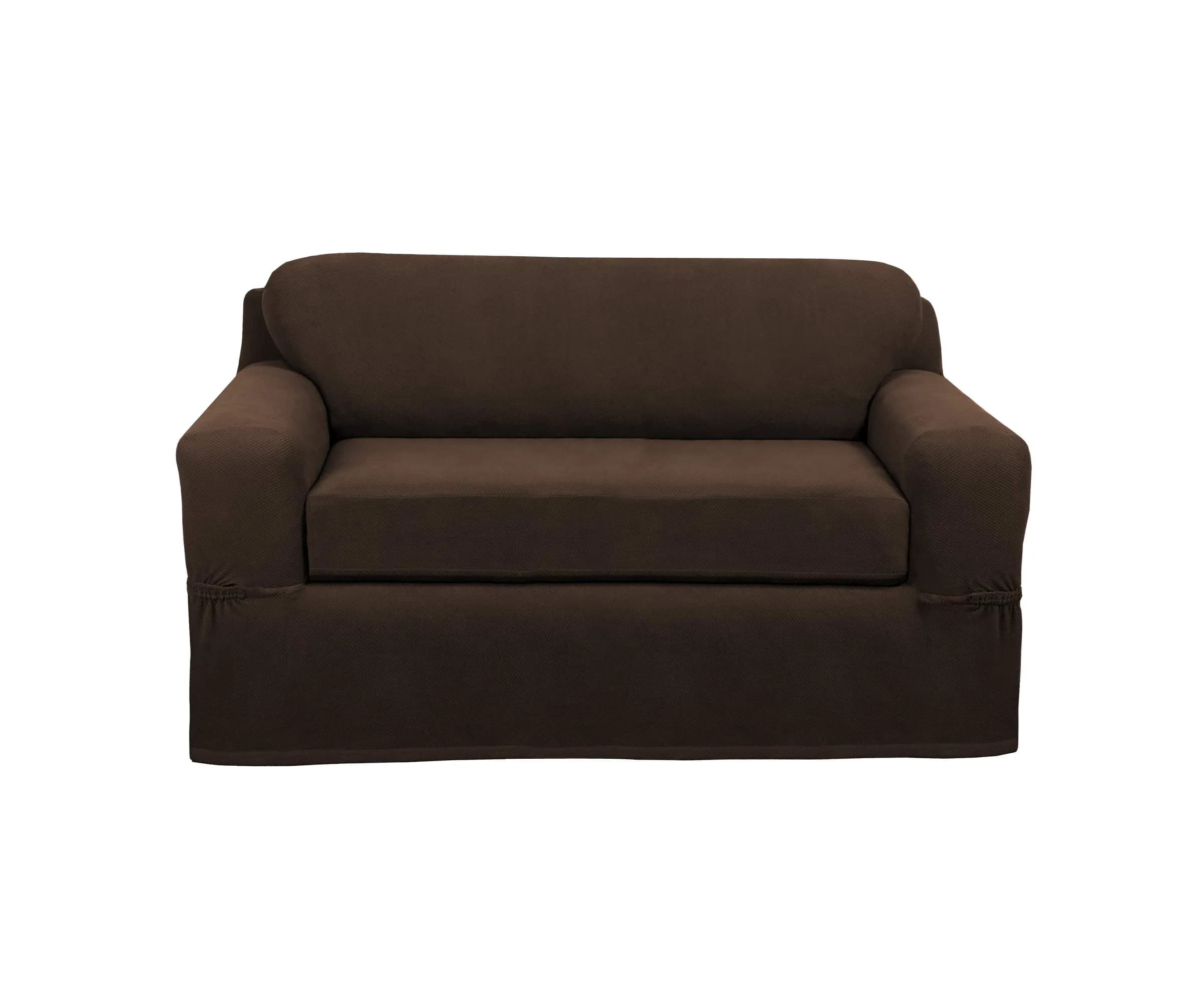 Zenna Home Maytex Pixel Ultra Soft Stretch 2-Piece Loveseat Slipcover, Chocolate 185.42 cm (73 in) | Patented Separate Seat Cushion