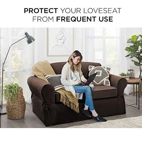 Zenna Home Maytex Pixel Ultra Soft Stretch 2-Piece Loveseat Slipcover, Chocolate 185.42 cm (73 in) | Patented Separate Seat Cushion thumbnail 2
