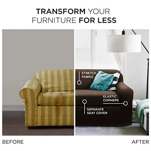 Zenna Home Maytex Pixel Ultra Soft Stretch 2-Piece Loveseat Slipcover, Chocolate 185.42 cm (73 in) | Patented Separate Seat Cushion thumbnail 3