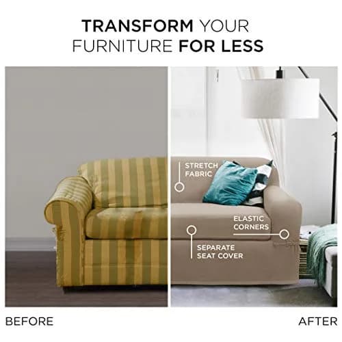 MAYTEX Pixel Ultra Soft Stretch 2 Piece Loveseat Furniture Cover Slipcover, Sand | Fits Loveseats up to 73" Long thumbnail 3