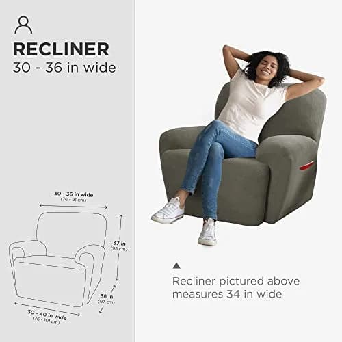 Zenna Home Maytex Pixel 4-Piece Recliner Slipcover Dusty Olive Green | Stretches to Fit Standard Recliners thumbnail 5