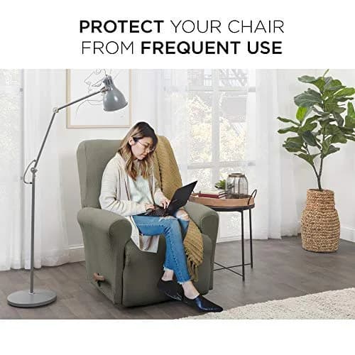 Zenna Home Maytex Pixel 4-Piece Recliner Slipcover Dusty Olive Green | Stretches to Fit Standard Recliners thumbnail 2