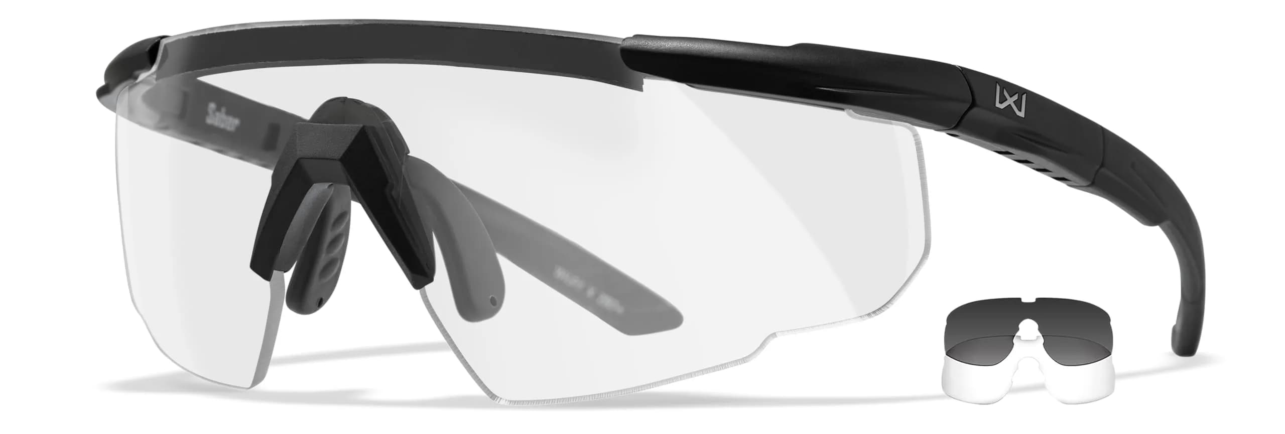 Wiley X Saber Advanced Tactical Safety Glasses | Impact-Resistant UV Protection, ANSI Z87.1+ (Matte Black, Clear Shields) — Clear Lens
