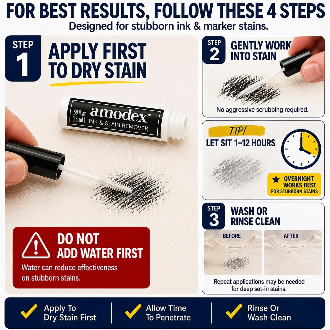 Amodex Ink & Stain Remover Traveler 0.5oz Bottle with Built-in Brush | Eco-Friendly, Non-Toxic, USA Made thumbnail 4