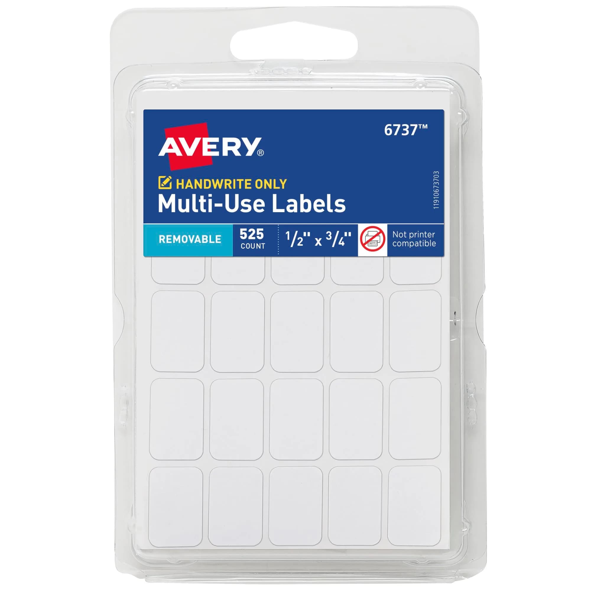 Avery Multi-Use Removable Labels 1/2" x 3/4" White 525 Labels | Easy Peel & Stick for Organization - main product image