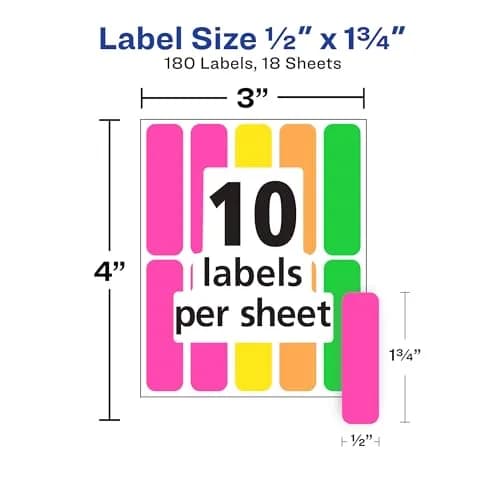 Avery Color-Coding Removable Labels 1/2" x 1-3/4" Assorted Neon Colors | Bright, Removable, Non-Printable Labels for Office & School thumbnail 4