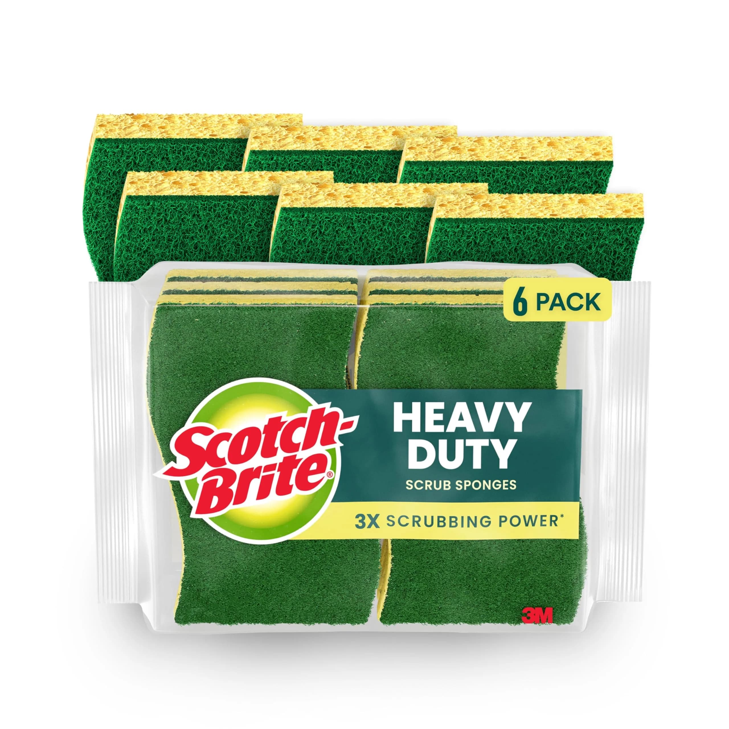Scotch-Brite Heavy Duty Scrub Sponges, 12 Pack | 3x Scrubbing Power — 6 Scrub Sponges