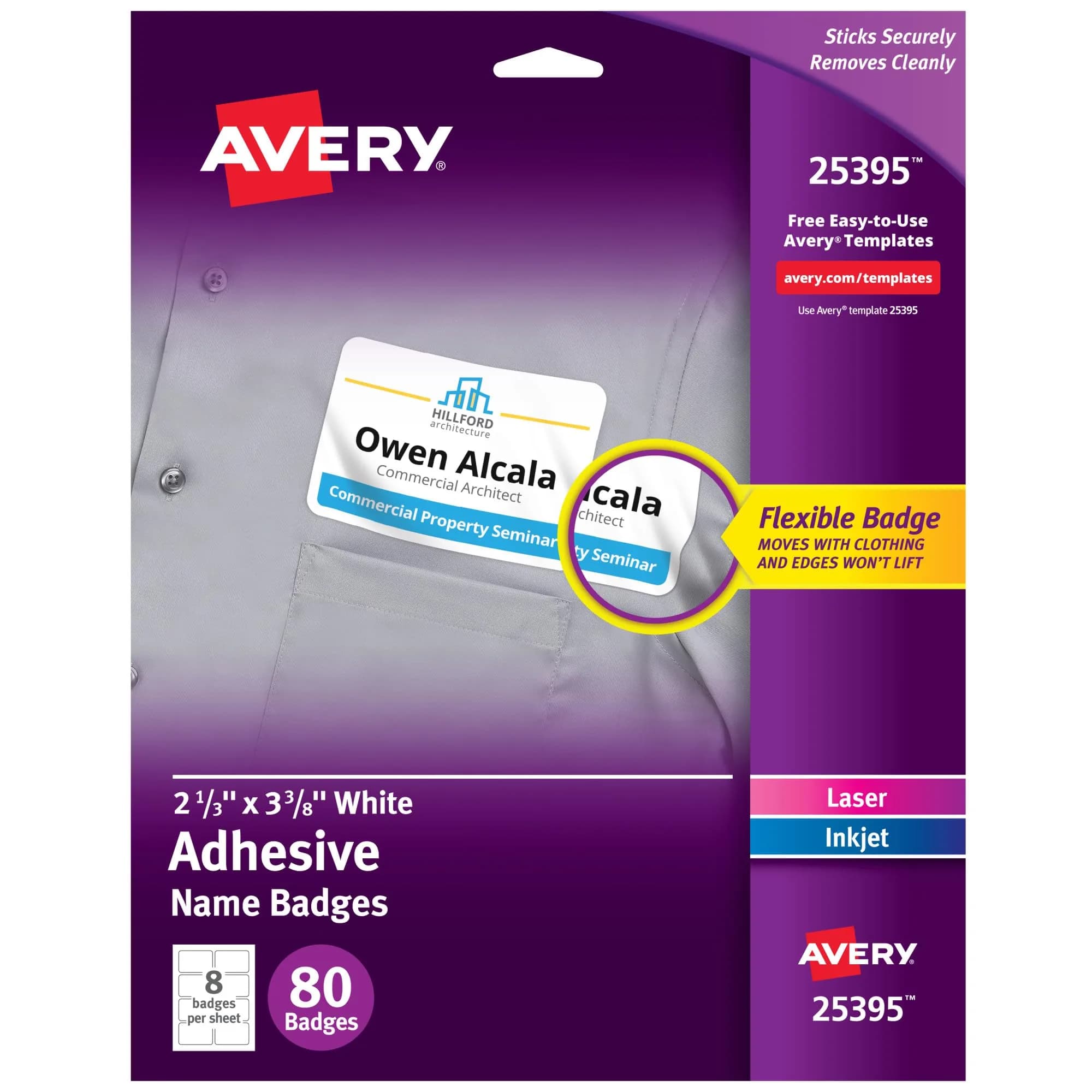 Avery Flexible Printable Name Tag Stickers 2-1/3" x 3-3/8" Matte White 80 Labels | Removable Adhesive for Events & Organization