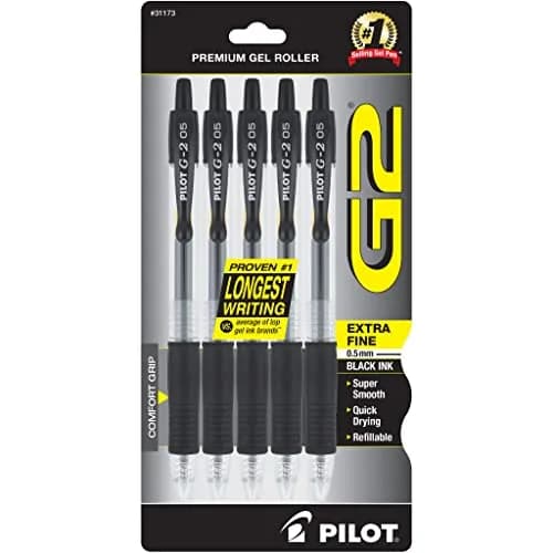 Pilot G2 Premium Gel Roller Pens Extra Fine Point 0.5 mm Black Pack of 5 | Smooth Ink Flow for School, Journaling & Office Writing thumbnail 1
