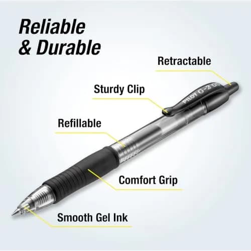 Pilot G2 Premium Gel Roller Pens Extra Fine Point 0.5 mm Black Pack of 5 | Smooth Ink Flow for School, Journaling & Office Writing thumbnail 3