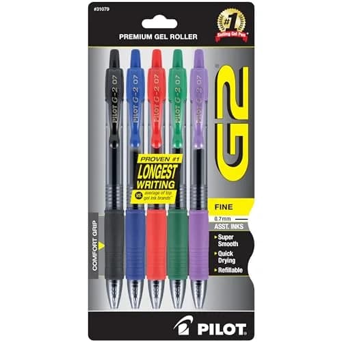 Pilot G2 Premium Gel Ink Rollerball Pens Fine Point 0.7mm Assorted Colors 5-Pack | Smooth Writing for Students & Office thumbnail 1