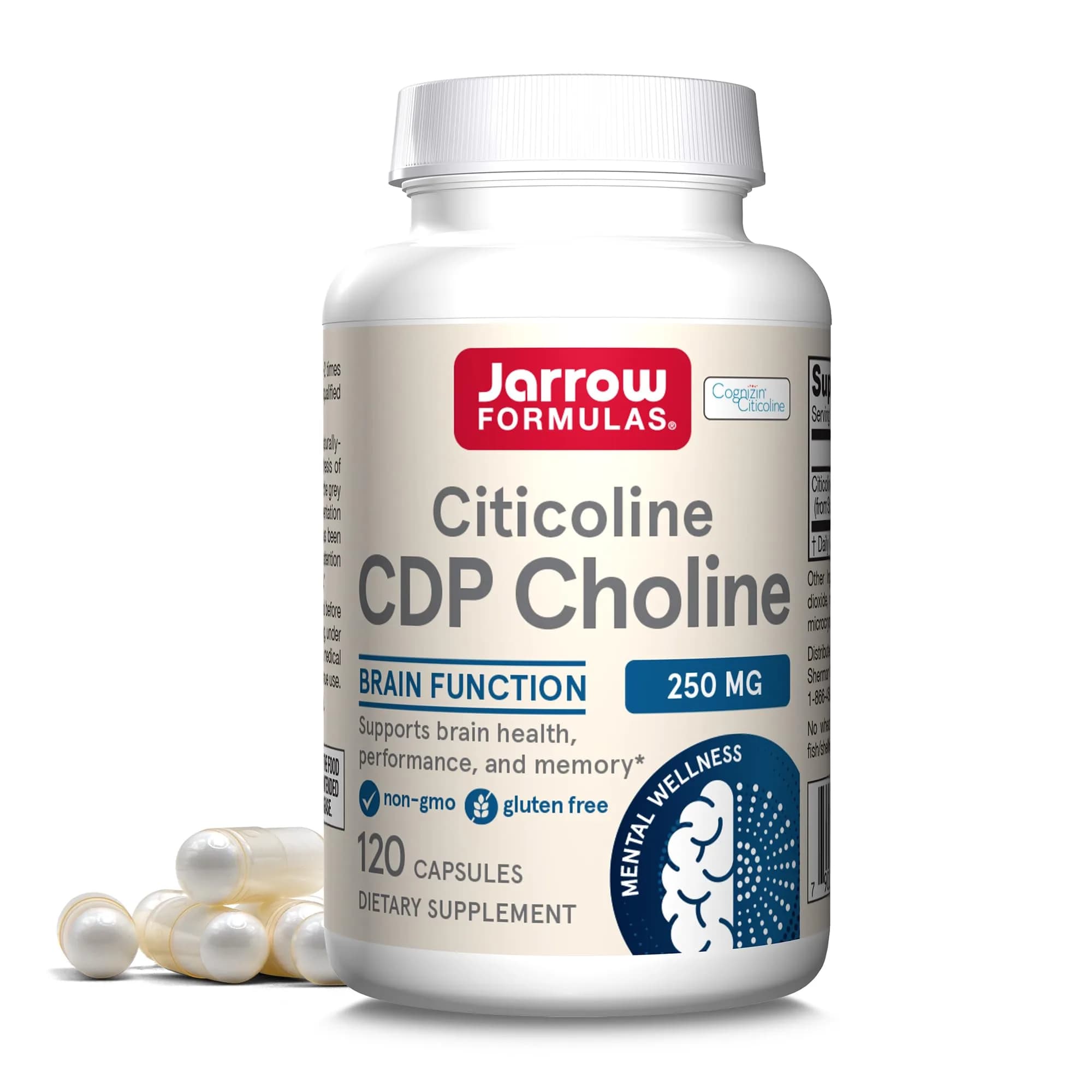Jarrow Formulas Citicoline CDP Choline 250 mg Capsules | Brain Health Support, Memory Support, Cognitive Performance, Vegan-Friendly (120 Count)