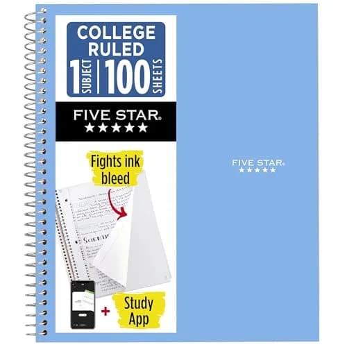 Five Star Spiral Notebook 100 Sheets Blue | College Ruled Paper, 8.5" x 11", Study App Integration thumbnail 1