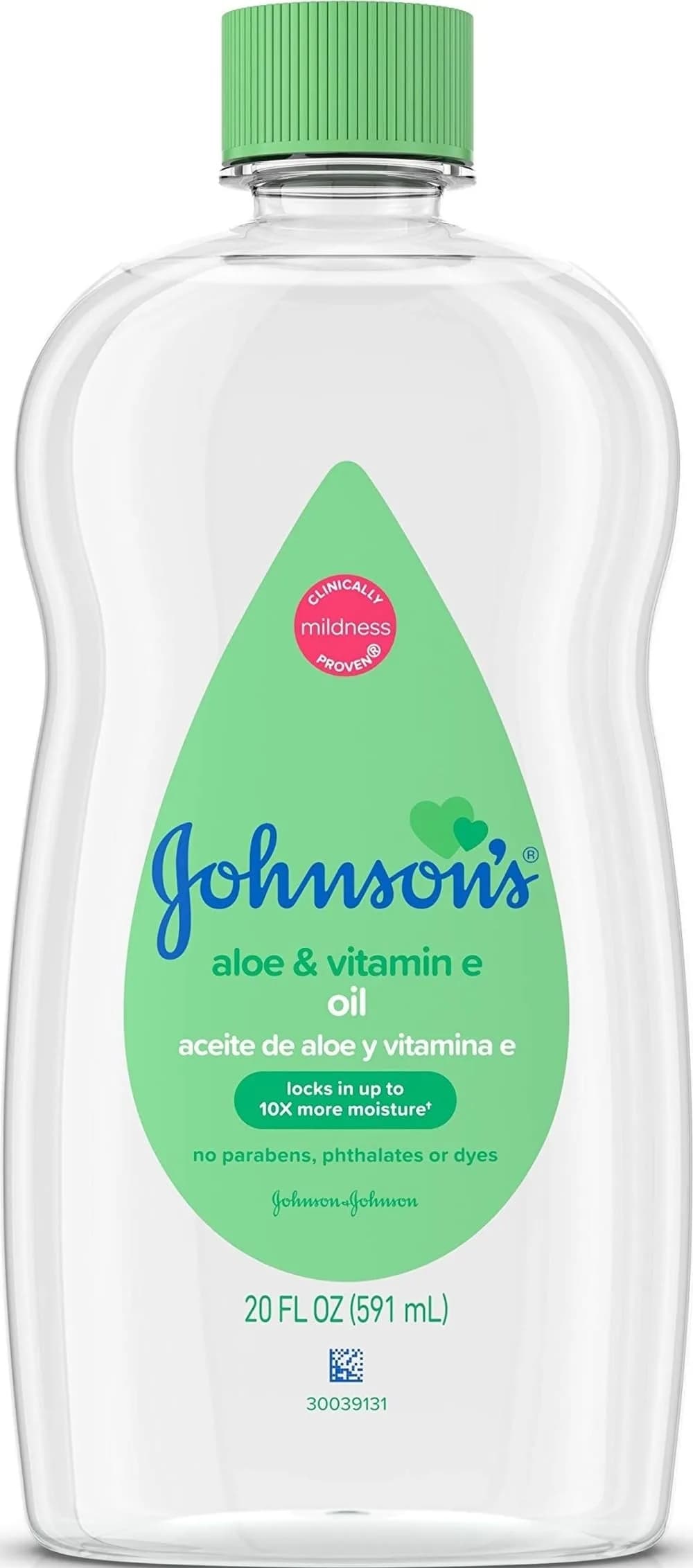 Johnson's Baby Oil with Aloe Vera & Vitamin E, 591ml (20 Fl Oz) | Hypoallergenic Moisturizing Oil for Baby's Delicate Skin — 20 Fl Oz