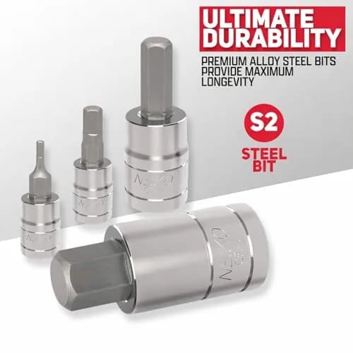 NEIKO 32 Piece SAE and Metric Hex Bit Socket Set 6.35mm (1/4") & 9.53mm (3/8") Drive | Precision S2 Steel thumbnail 3