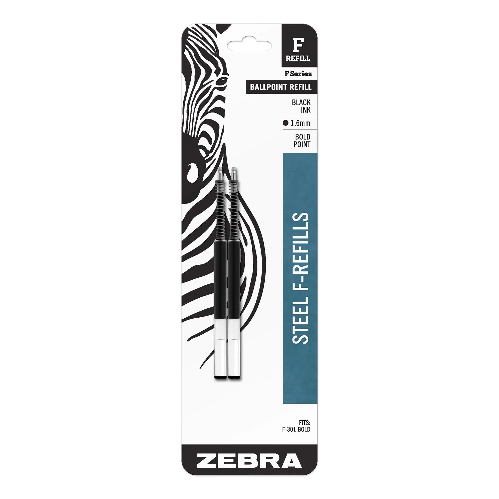 Zebra Pen Steel Ballpoint Refill 1.6mm Bold Point | Fits F-301 Bold, Black Ink, 2-Pack - main product image
