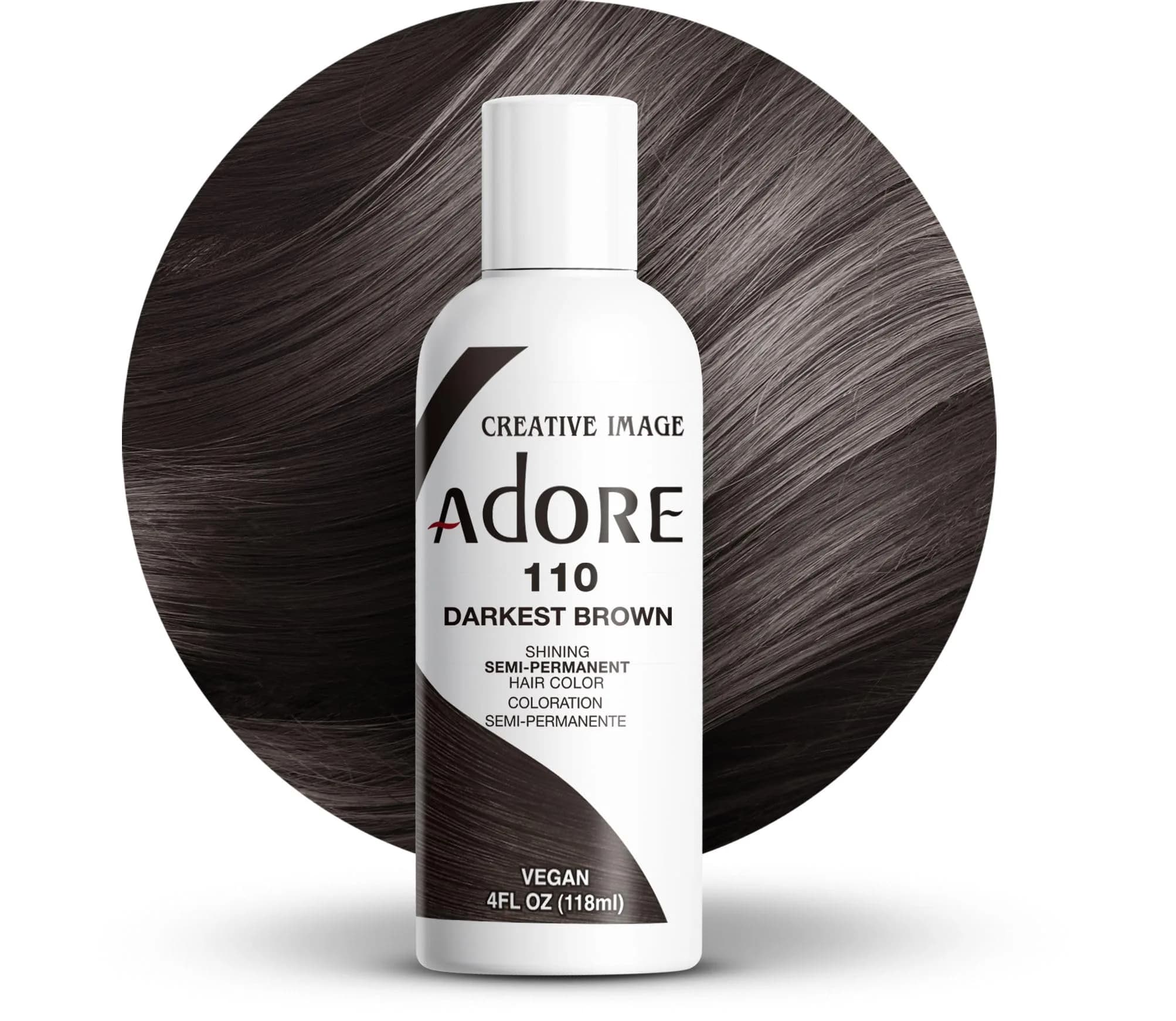 Adore Semi Permanent Hair Color, 072 Paprika, 4 Fl Oz | No Ammonia, Peroxide or Alcohol, Lasts 4 Weeks — 110 Darkest Brown / 4 Fl Oz
