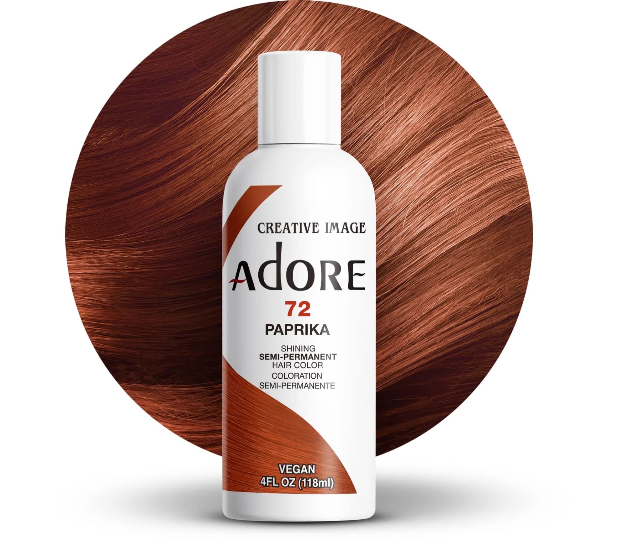 Adore Semi Permanent Hair Color, 072 Paprika, 4 Fl Oz | No Ammonia, Peroxide or Alcohol, Lasts 4 Weeks