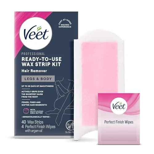 Veet Wax Strips Kit for Women, Body Hair Removal, 40 Strips + 4 Wipes | Effortless, Salon-Quality Results in Home thumbnail 1