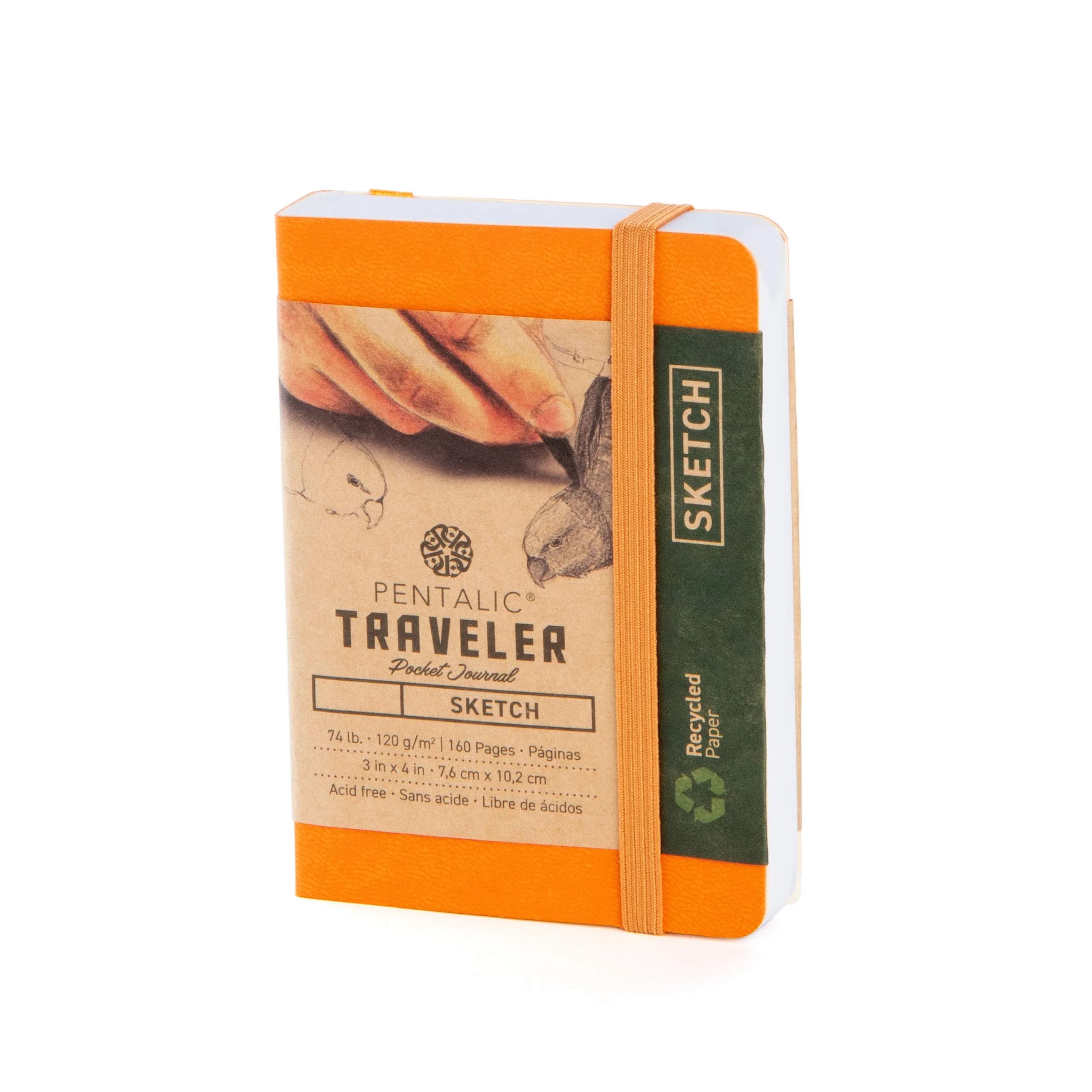 Pentalic 4" x 6" Pocket Sketchbook Traveler Journal, 160 Pages, Black | Acid-Free Paper for Artists & Students — 3 x 4 Orange