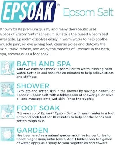 Epsoak Epsom Salt 5 lb (2.27 kg) Magnesium Sulfate USP Bath Salts | Cruelty-Free Certified thumbnail 7