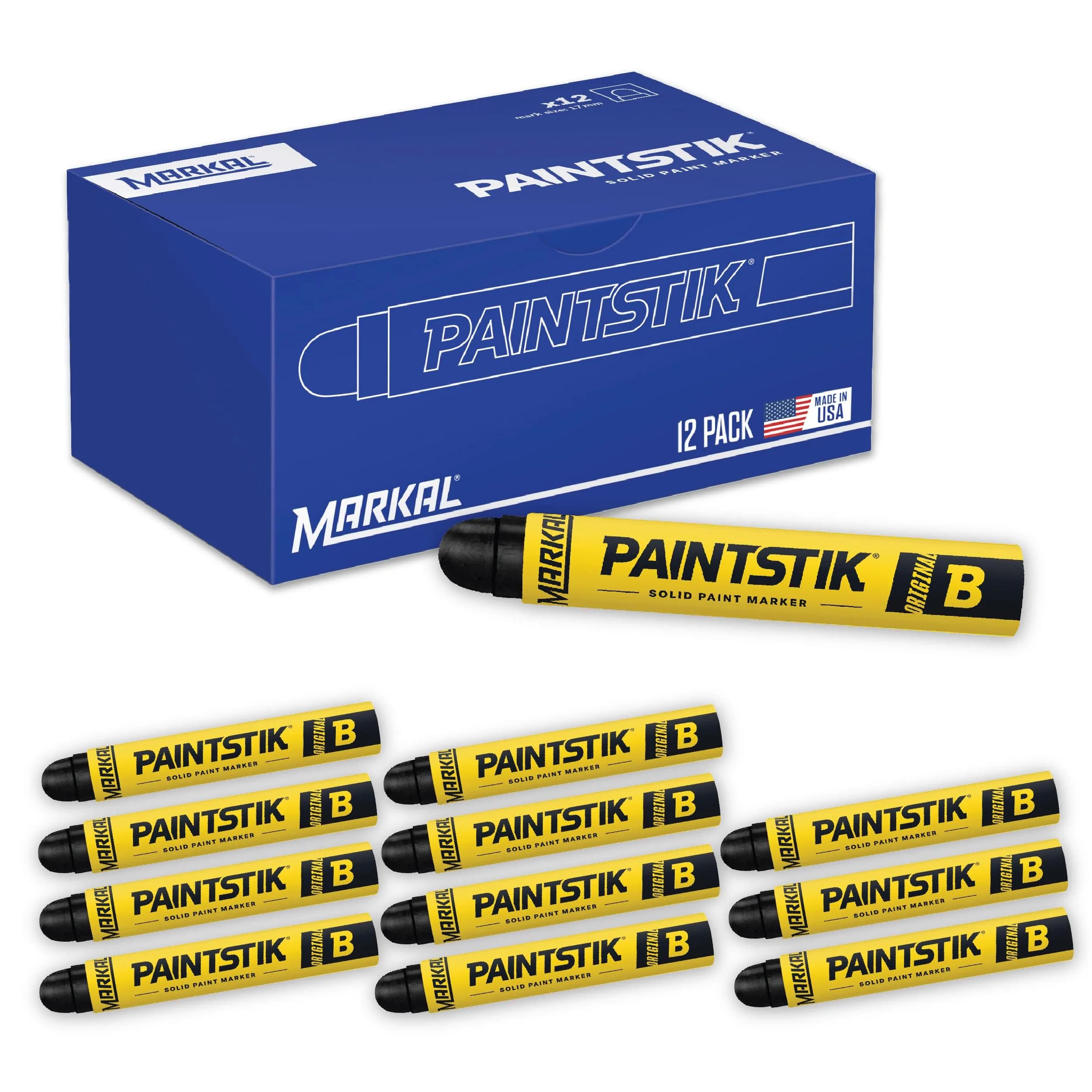 Markal 80222 B Paintstik Solid Paint Marker, Red (12-Pack) | Marks on Rough, Rusty, or Dirty Surfaces — Black
