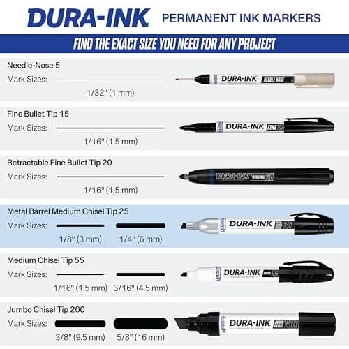 Markal Dura-Ink 25 Medium Chisel Permanent Ink Marker 1.80” & 1.40” | Versatile Surface Compatibility, 12-Pack thumbnail 6