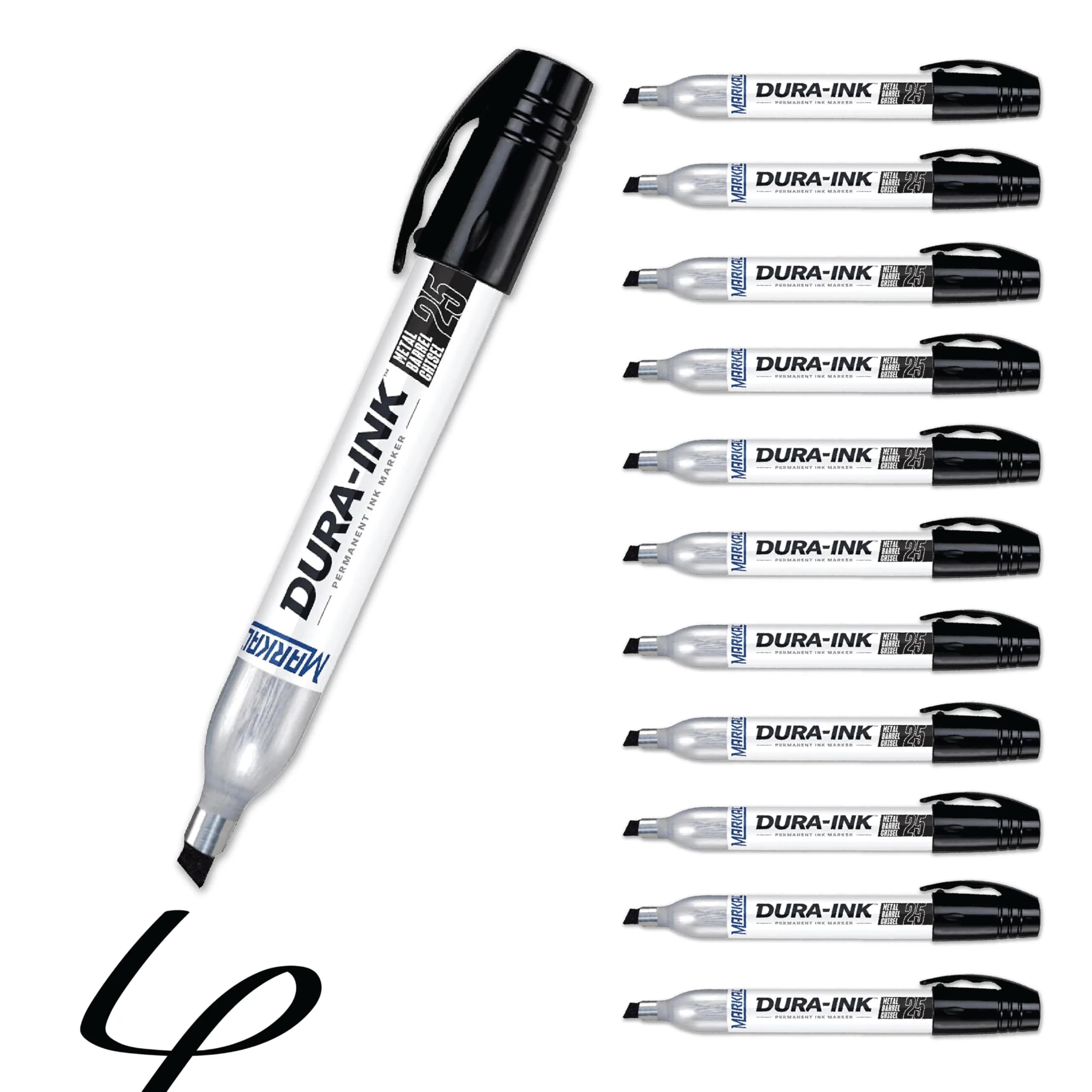 Markal Dura-Ink 25 Medium Chisel Permanent Ink Marker 1.80” & 1.40” | Versatile Surface Compatibility — 12-Pack