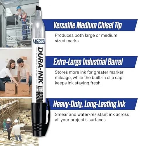 Markal Dura-Ink 25 Medium Chisel Permanent Ink Marker 1.80” & 1.40” | Versatile Surface Compatibility thumbnail 2