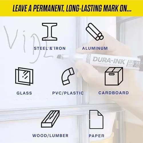 Markal Dura-Ink 25 Medium Chisel Permanent Ink Marker 1.80” & 1.40” | Versatile Surface Compatibility thumbnail 3