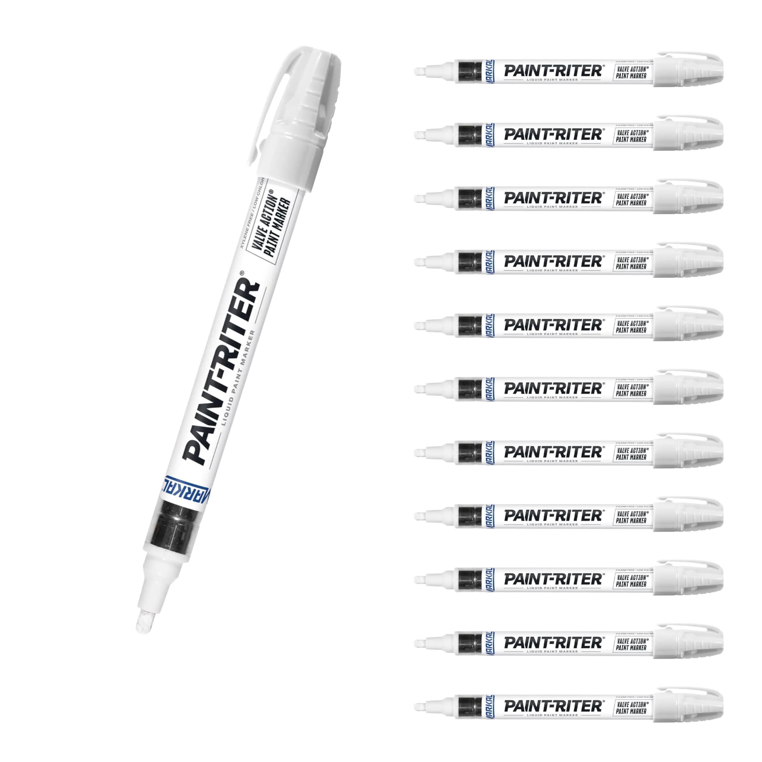 Markal Paint-Riter Valve Action Paint Marker, White, 1/8in Bullet Tip, 12 Markers | Permanent, Weather-Resistant Marks - main product image