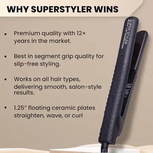HerStyler Superstyler Onyx Ceramic Flat Iron - Travel Friendly - 1.25 inch | Salon Style, Negative Ion Technology thumbnail 8