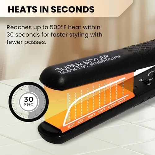 HerStyler Superstyler Onyx Ceramic Flat Iron - Travel Friendly - 1.25 inch | Salon Style, Negative Ion Technology thumbnail 2