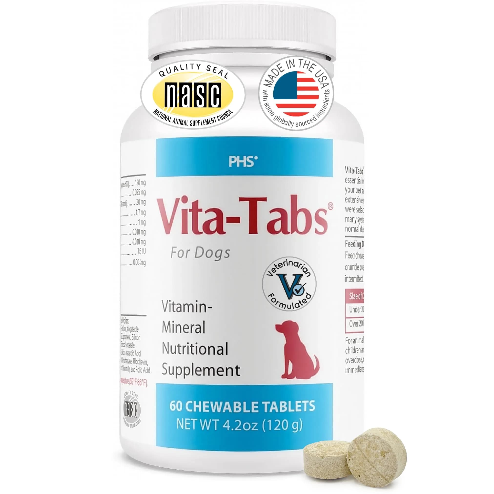 Vita-Tabs Multivitamin & Mineral Supplement for Dogs | Liver Flavored Chewable Tablets for Skin, Coat & Energy, 60 Chews - main product image