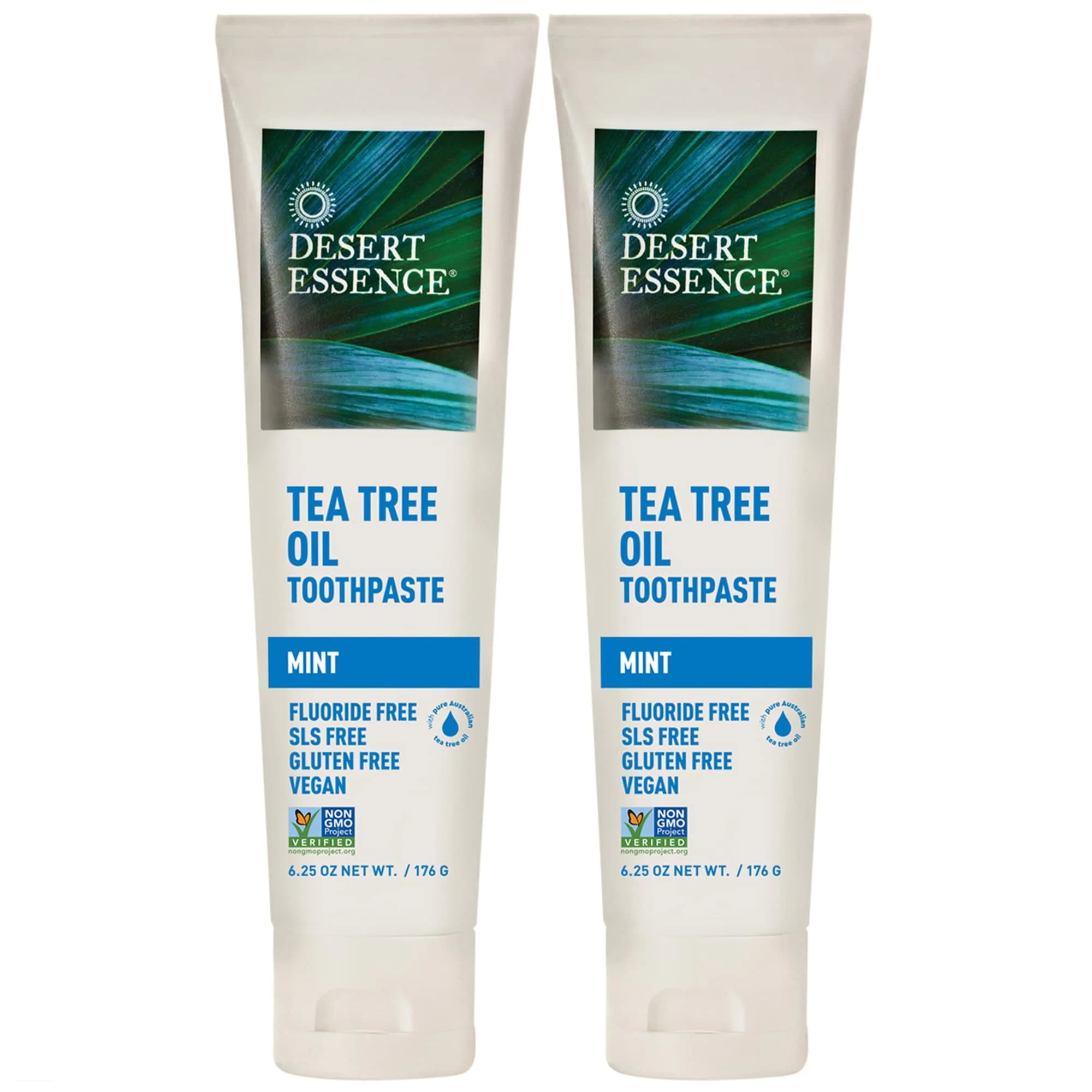 Desert Essence Tea Tree Oil Mint Toothpaste | Fluoride Free, 6.25 oz for Healthy Teeth & Gums — Pack of 2