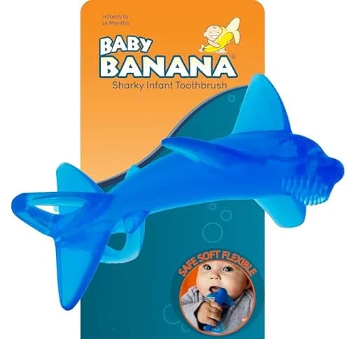 Baby Banana Shark Training Toothbrush 1 Count | Bendable Food-Grade Silicone for Gums & Teeth thumbnail 1