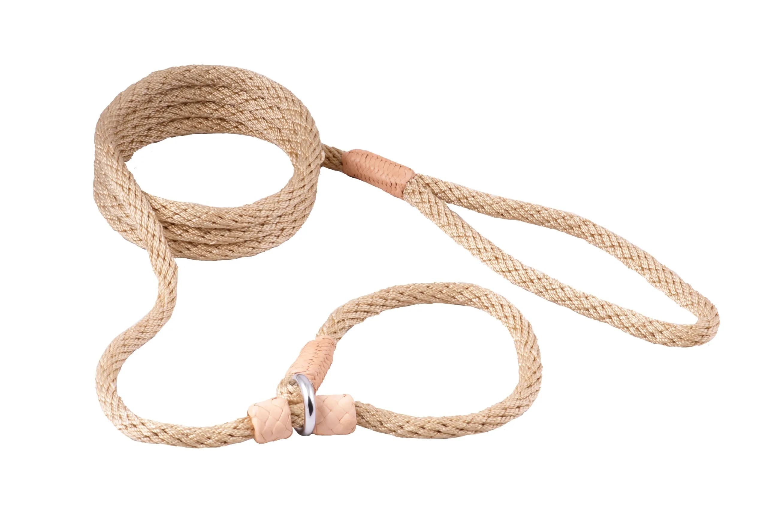 Alvalley Nylon Dog Training Leash with 2 Stoppers 1.83 m (6 ft) | Soft Handle, Braided Leather Ends — Gold