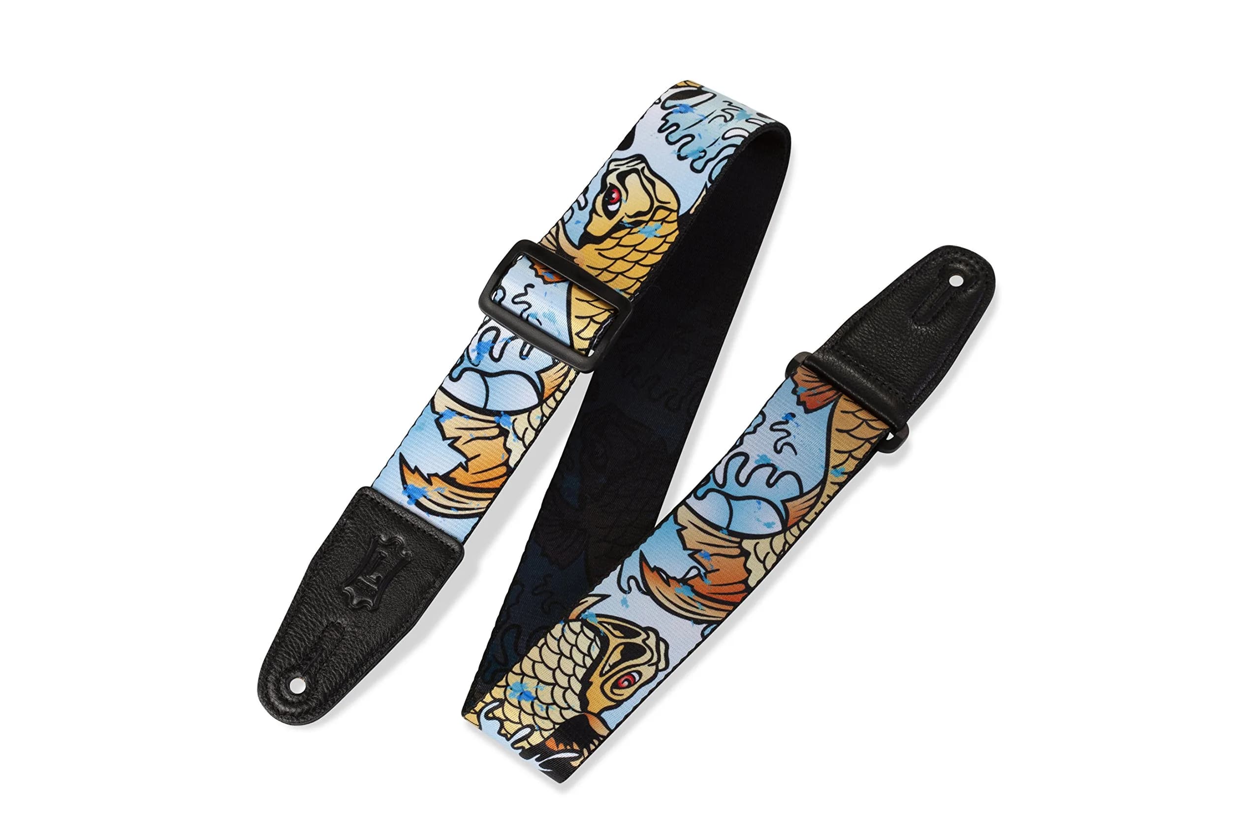 Levy's 2" Wide Polyester Guitar Strap with Genuine Leather Ends; Large Koi Fish Motif; 35-65" Adjustable Length | Inspires Good Fortune