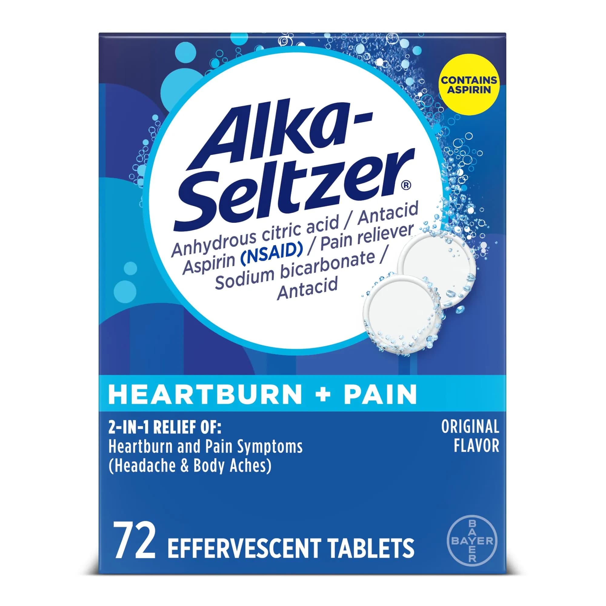 Alka-Seltzer Heartburn + Pain Effervescent Tablets 72 ct | Fast Relief for Heartburn & Pain - main product image